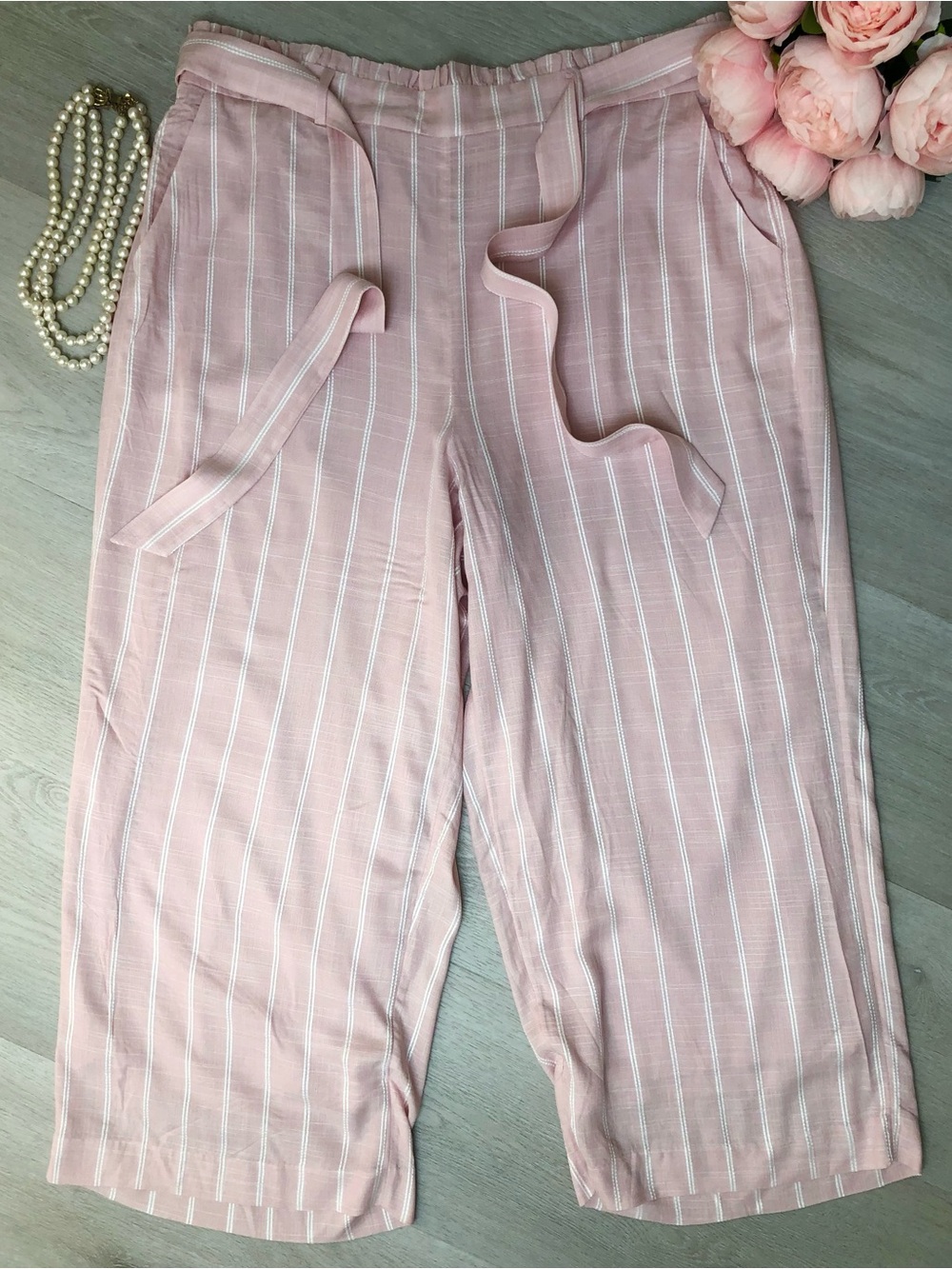 Lauren Conrad Blush Pink Striped Wide Leg Crop Trousers Size XL